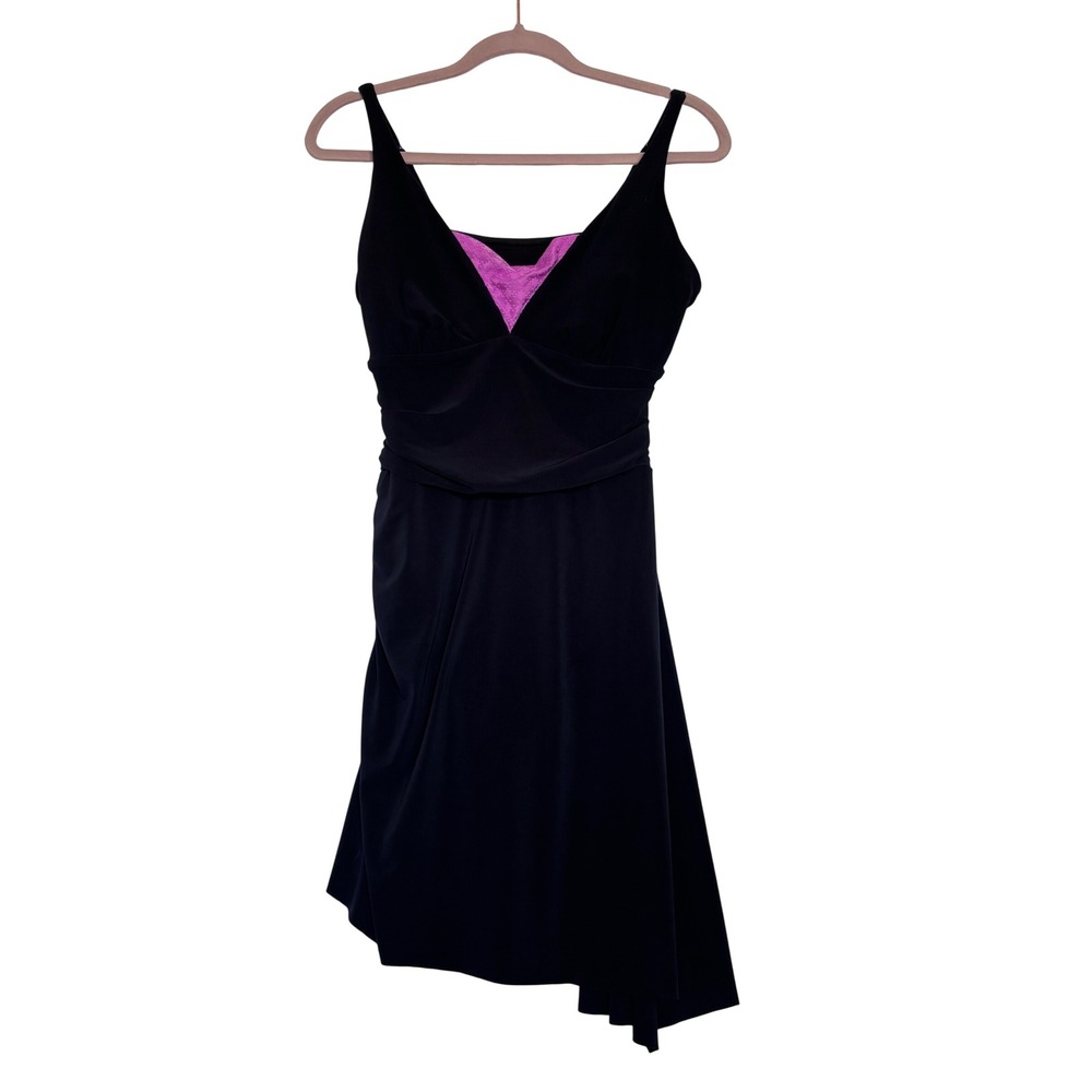 Magicsuit Black Asymmetrical Swim Dress Pink V-Neck 367849 Size 16